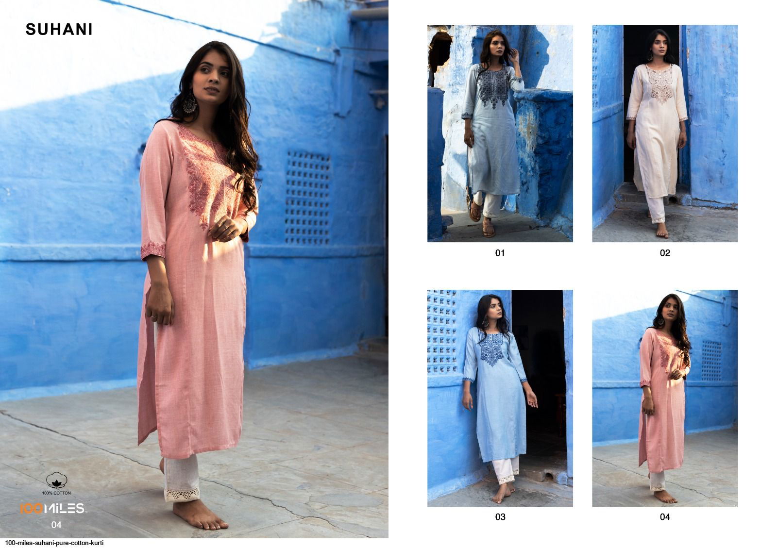 100 Miles Suhani Regular Wear Wholesale Cotton Kurtis